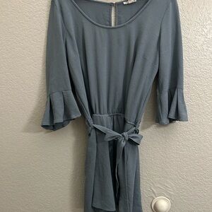 Charlotte Russe blue ruffle sleeve tie romper